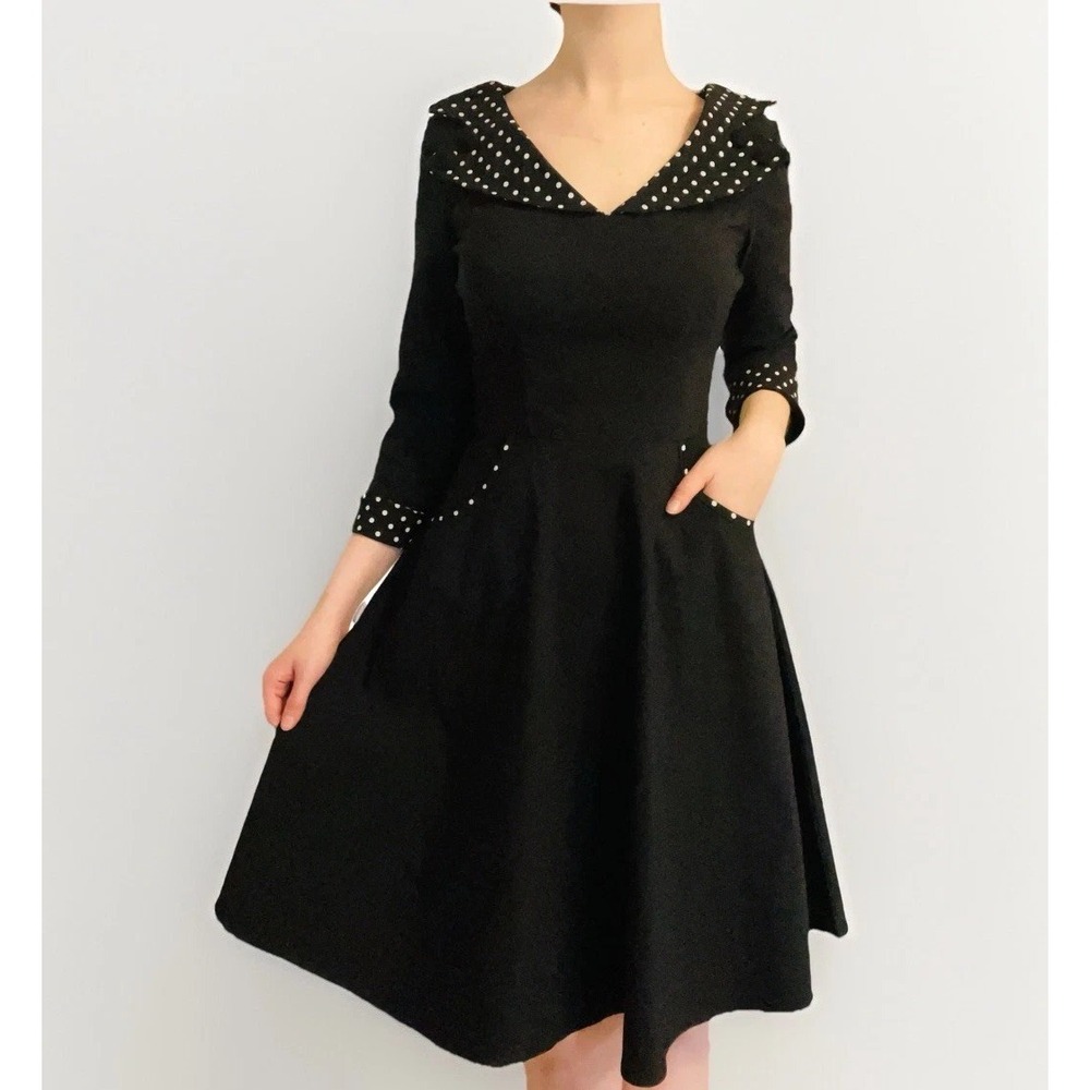 Hell Bunny Vixen Rona Black Polka Dot Pinup Rockabilly Retro Dress Size S/M